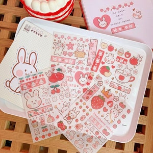 SCRAPBOOK BUNNY STICKERS | Cute kawaii japan Japanese sticker Sakura, strawberry, cherry design, decal for bullet journal, scrapbooking kpop