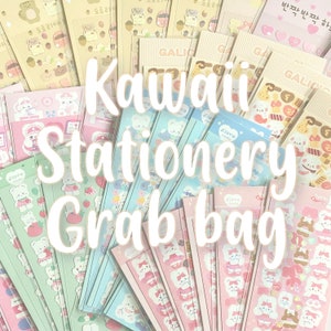BORSA PER CARTOLERIA KAWAII / set di articoli per ufficio con un enorme mistero, adesivi adorabili e carini in stile coreano e giapponese, promemoria, penne, nastro washi per diario
