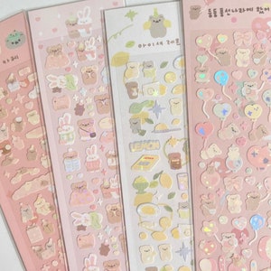 Kawaii Bear and Bunny Deco Stickers, Photo Card Deco Stickers, Toploader  Deco Sticker 