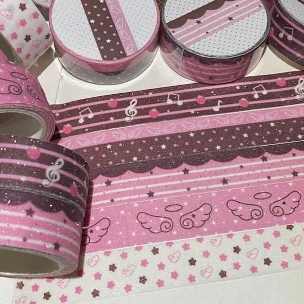 Cinta Washi brillante / Lindo chocolate caliente adorable Kawaii rosa animal decoración polco Papel para diario cintas Papelería Kpop fresa para álbum de recortes