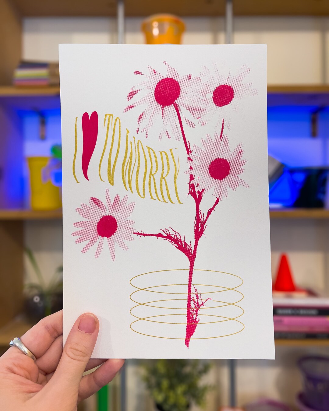 I Love to Worry - 9x6 - Floral Screenprinted Design - Art Print for ...