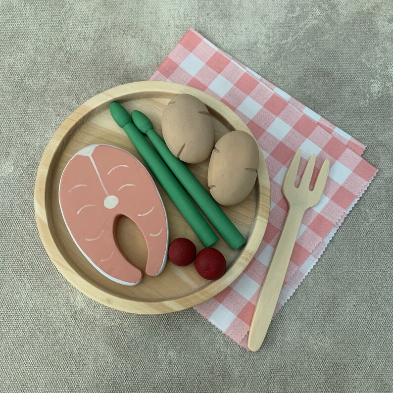 Salmon Vegetables Wooden Play Food. Complete Kitchen Set Handmade