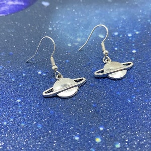 Saturn Earrings, Silver Planet Earrings, Celestial, Space