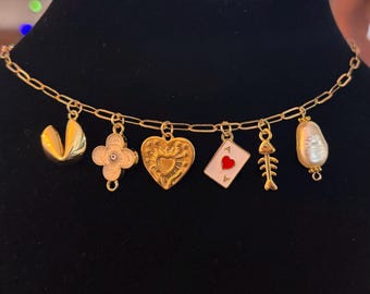 Charm Necklace, Personalized charm necklace, Gold Charm Necklace, Summer charm necklace, Customized Charm necklace.