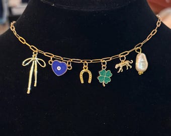 Charm Necklace, Personalized charm necklace, Gold Charm Necklace, Summer charm necklace, Customized Charm necklace.