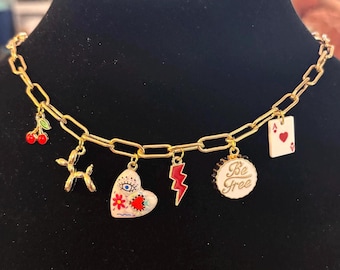 Charm Necklace, Personalized charm necklace, Gold Charm Necklace, Summer charm necklace, Customized Charm necklace.