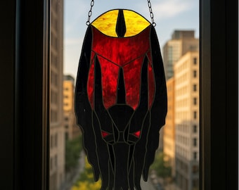 dark lord with eye fire Suncatcher, handmade real Stained glass