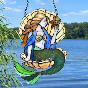 Stained glass mermaid, suncatcher