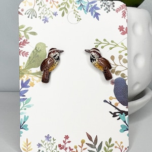 Cactus Wren Earrings, Realistic Bird Stud Earrings, Polymer Clay Earrings, Birdwatcher Gift, Birding Earrings, Ornithology, Wren Jewelry
