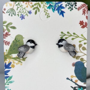 Chickadee Earrings, Realistic Bird Stud Earrings, Tiny Bird Earrings, Polymer Clay Earrings, Birdwatcher Gift, Birding Earrings, Ornithology