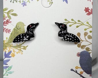 Loon Earrings, Common Loon Stud Earrings, Polymer Clay Stud Earrings, Realistic Bird Earrings, Birdwatcher Gift, Birding Earrings