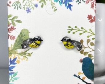 Magnolia Warbler Earrings, Realistic Bird Stud Earrings, Tiny Bird Earrings, Polymer Clay Stud Earrings, Birdwatcher Gift, Birding Earrings