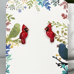 Northern Cardinal Earrings, Realistic Bird Stud Earrings, Polymer Clay Earrings, Songbird Earrings, Birdwatcher Gift, Birding Earrings