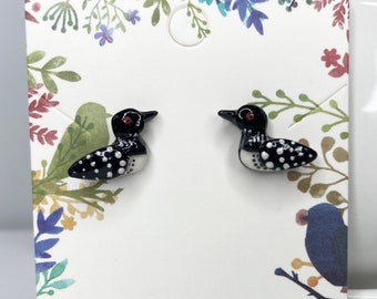 Loon Earrings, Common Loon Stud Earrings, Polymer Clay Stud Earrings, Realistic Bird Earrings, Birdwatcher Gift, Birding Earrings