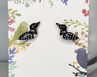 Loon Earrings, Common Loon Stud Earrings, Polymer Clay Stud Earrings, Realistic Bird Earrings, Birdwatcher Gift, Birding Earrings