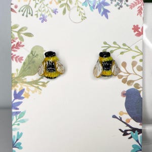 Bumblebee Stud Earrings, Polymer Clay Bee Earrings, Bumble Bee Jewelry, Insect Jewelry, Miniature Bees, Entomology