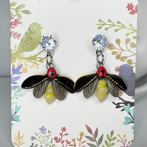 Glow-in-the-Dark Firefly Drop Earrings, Polymer Clay Firefly Earrings, Lightning Bug Earrings, Insect Jewelry, Entomology