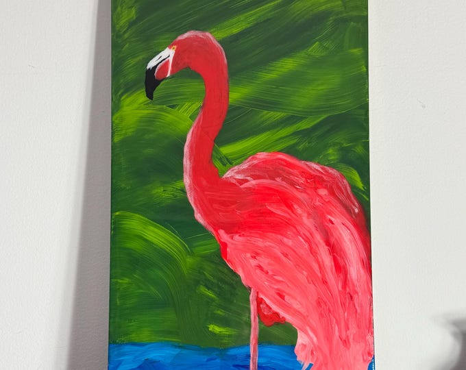 Flamingo (12x24) abstract painting with a resin finish