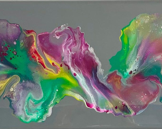 Graffiti Abstract Acrylic Painting on Canvas (8x24), Resin Finish