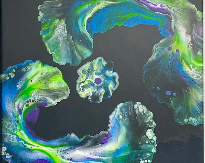 Loose Ends - 16x16 acrylic abstract painting with resin finish