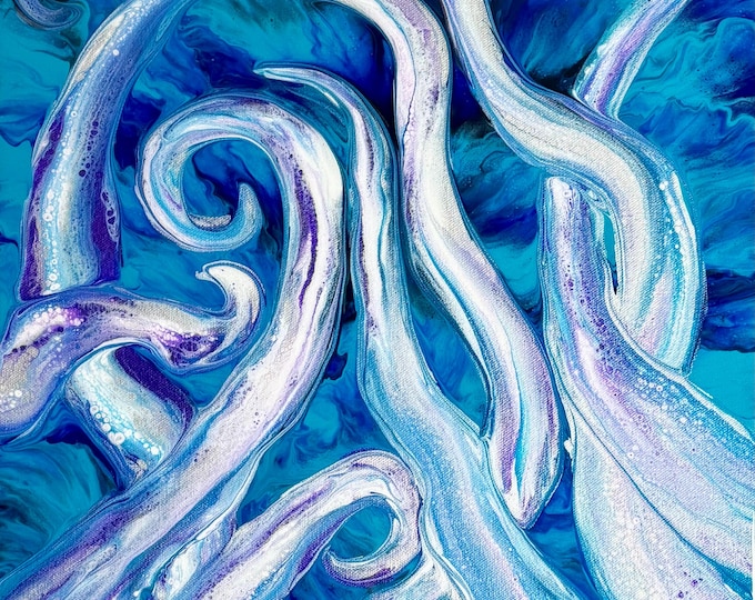 The Kracken! Abstract Tentacle Acrylic Painting (16x20 Canvas)