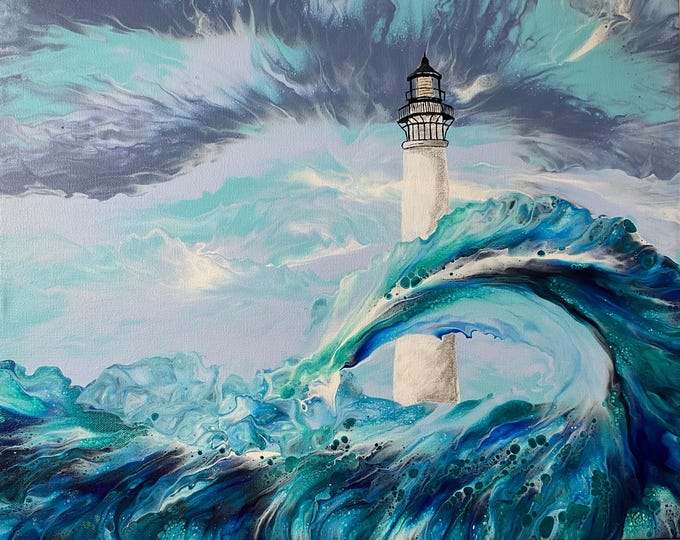 Storm keeper's Light (16x20) Original acrylic painting