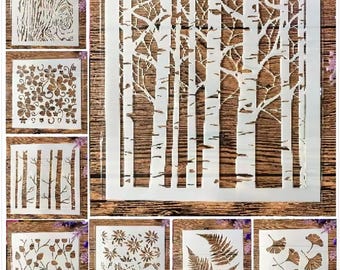 8-delars blad- och ginkgo-schablonset 13 cm – botaniska lagerschabloner för målning, scrapbooking, korttillverkning, DIY-pysselmall