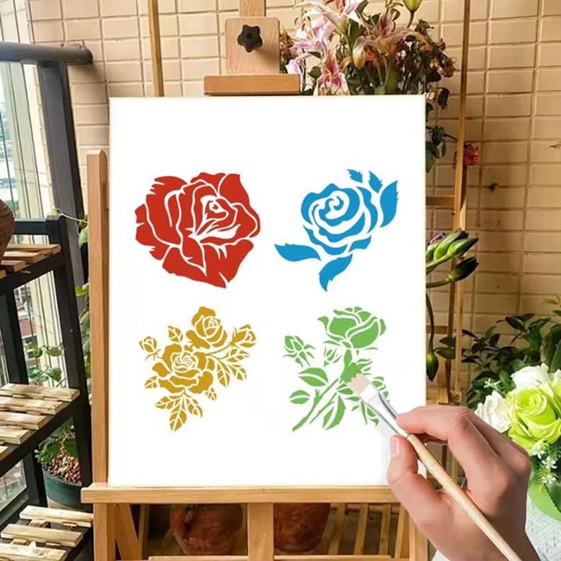 Rose Flower Stencil Set | 4pcs PET Reusable Painting Templates | DIY ...