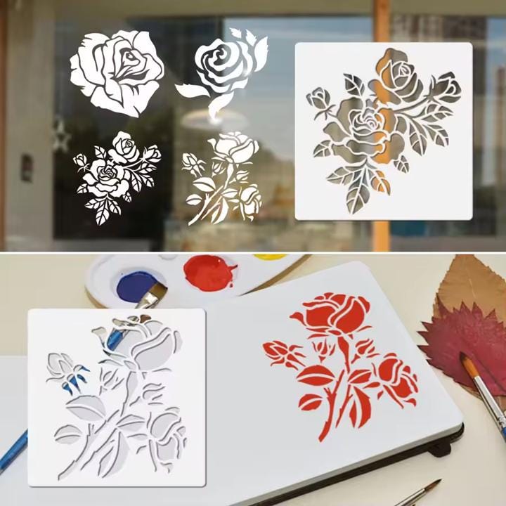 Rose Flower Stencil Set | 4pcs PET Reusable Painting Templates | DIY ...