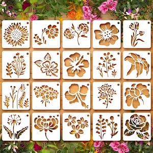 20pcs Flower Stencils Set 3 Inch | DIY Craft Layering Stencils for Wall Painting, Scrapbooking, Coloring & Embossing
