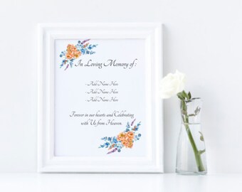 In Loving MEMORY WEDDING SIGN, In Memoriam Sign, Wedding Memory Sign Template, Memory Table Sign, Beautiful Floral Wedding Diy Sign Dwvv-103