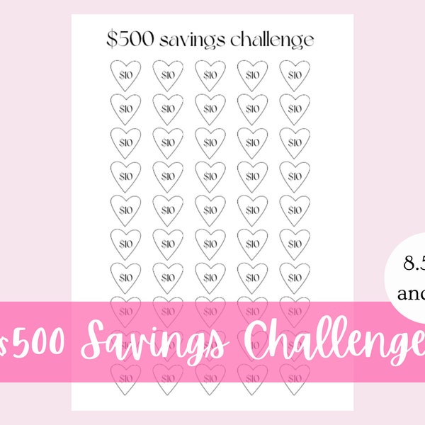 Cute Printable Savings Challenge | 500 | Hearts | Super Simple Savings Tracker | Goal Tracker | Finance Tracker | Save 500