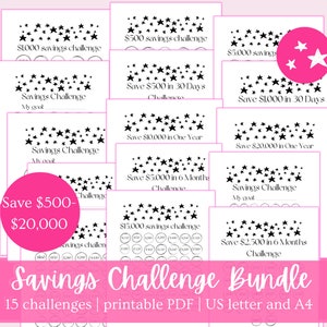 Cute Printable Savings Challenge Bundle | Save 500-20,000 | Super Simple Savings Tracker | Stars