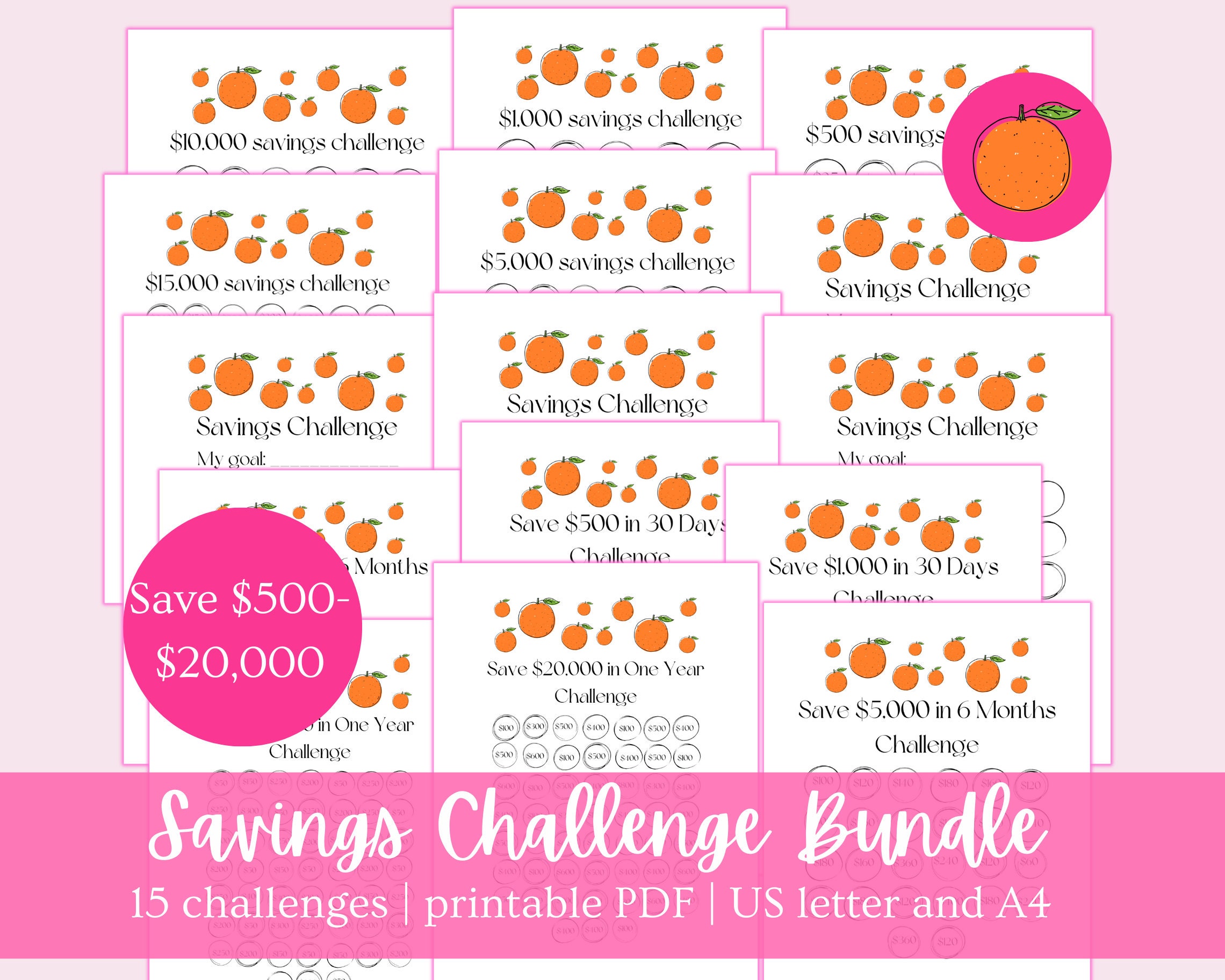 Cute Printable Savings Challenge Bundle Save 50020,000 Super Simple