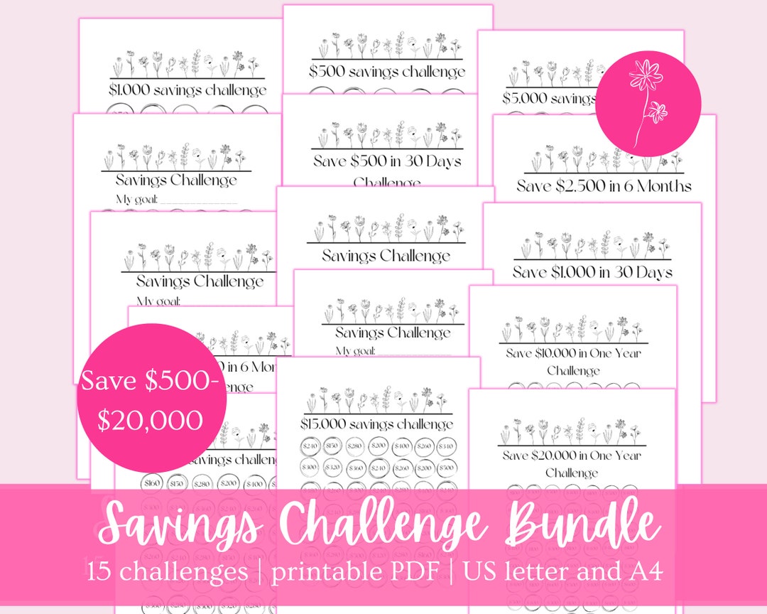 Cute Printable Savings Challenge Bundle | Save 500-20,000 | Super Simple Savings Tracker ...