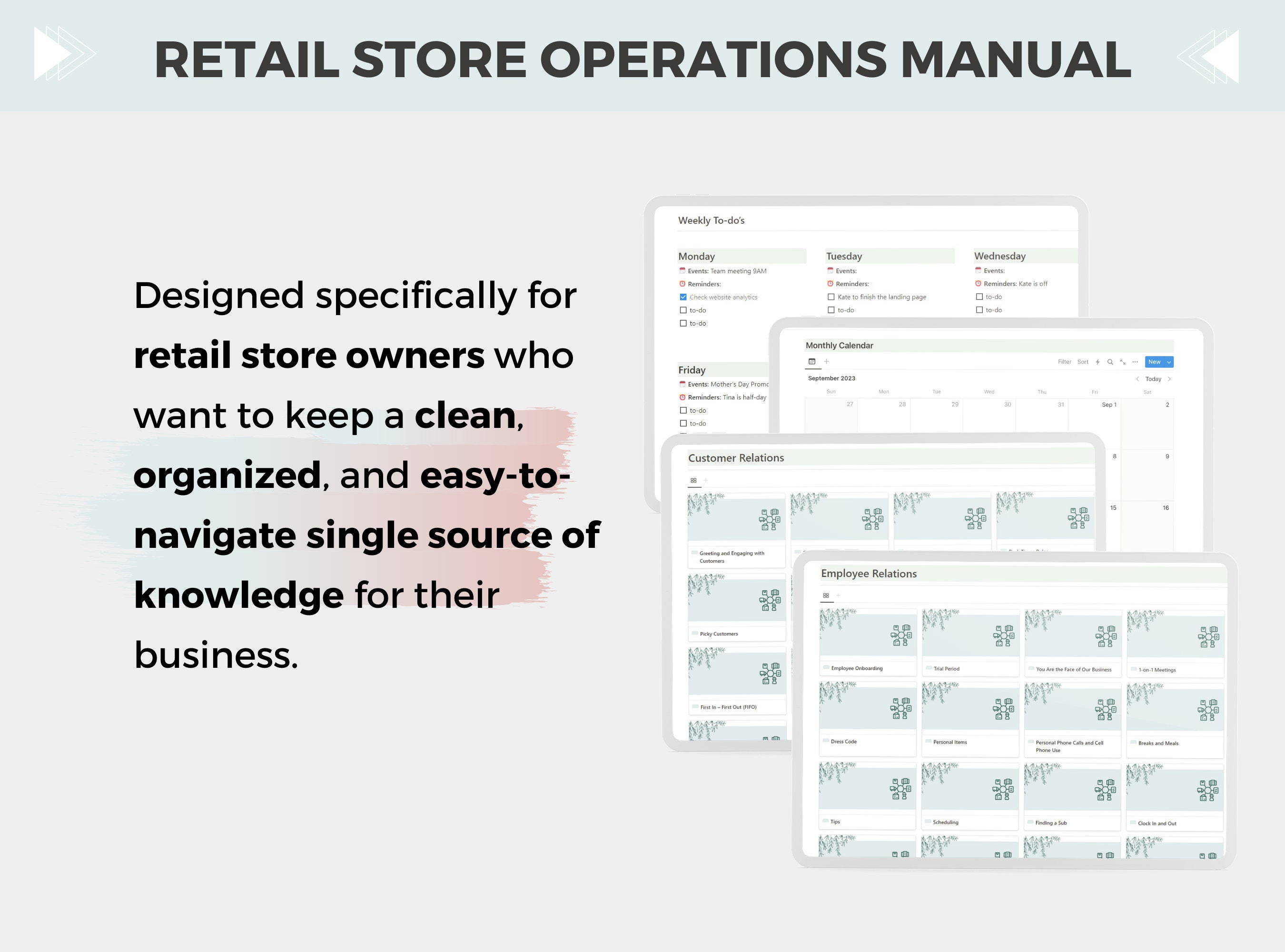 Retail Store Operations Manual Prebuilt 60 Sections Notion Business Template Industryspecific