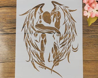 A4 Angel Wings Layering Stencil • Sleepy Angel Comic Template for Wall Art, Scrapbooking & DIY Crafts