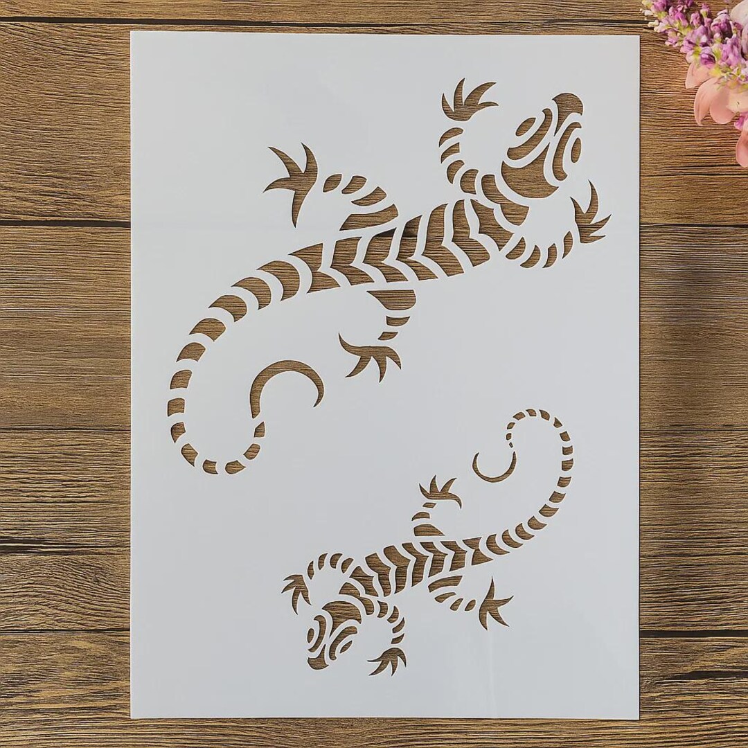 Gecko Temolate Two Gecko Stencil Template - A4 29cm DIY Layering Stencils for Wall Art ...