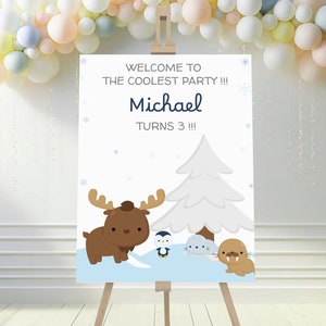 Animales del Invierno Animales de la montaña Navidad Cartel de Bienvenidos Banner Backdrop, KP03