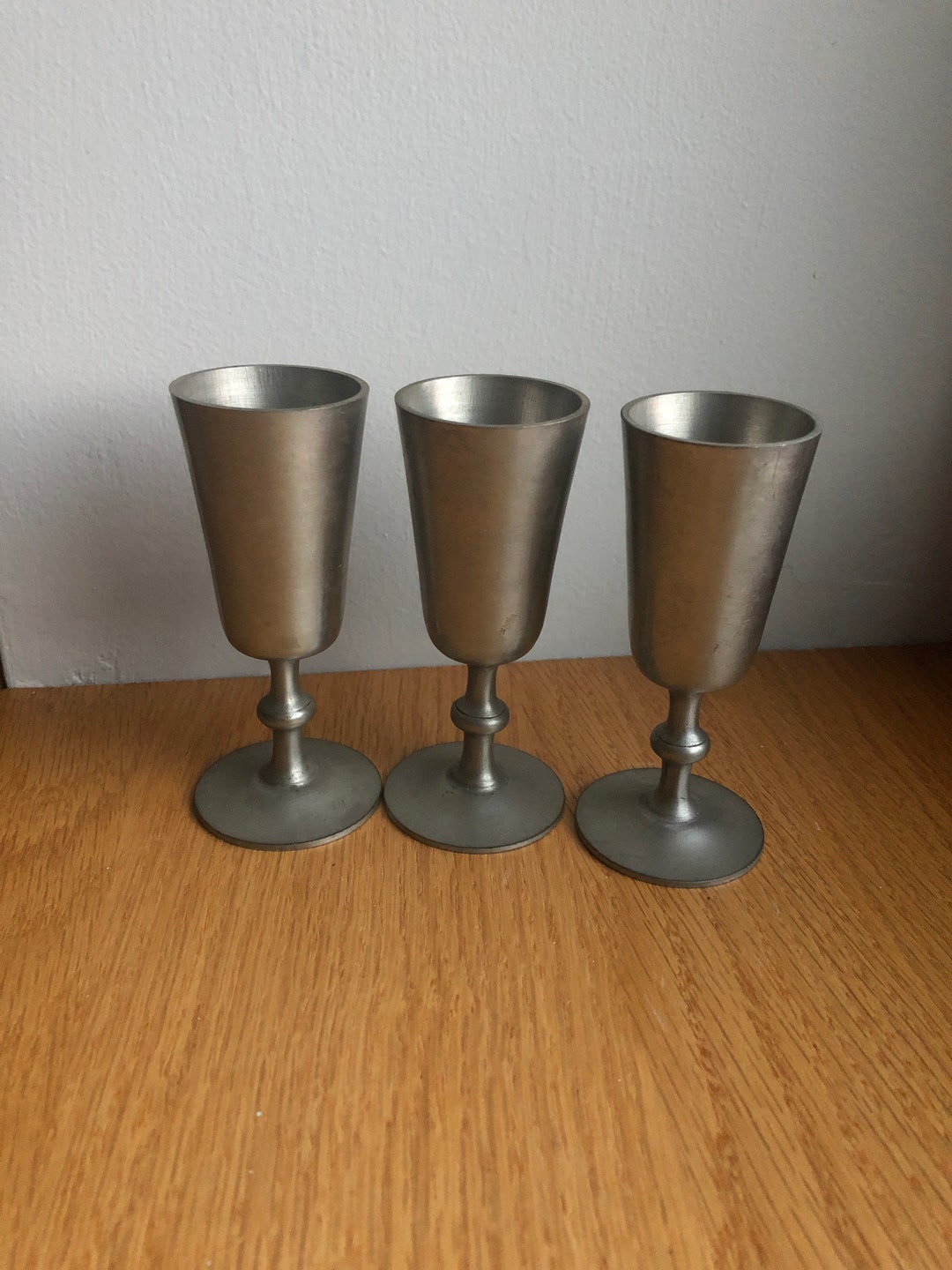 Set of Three Pewter Cordial Cups 4stemmed Shot Glasses Woodbury