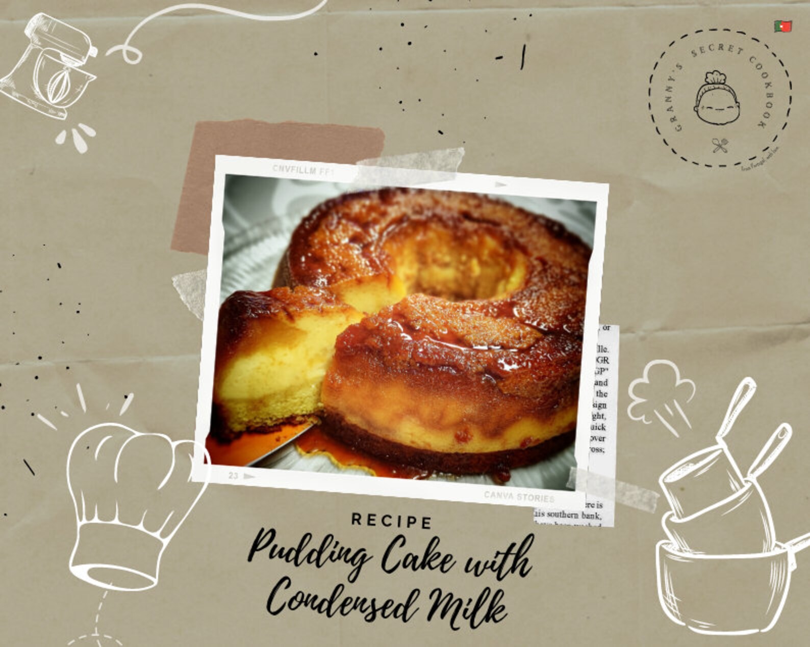 RECIPE for Pudding Cake With Condensed Milk Portuguese Dessert Etsy