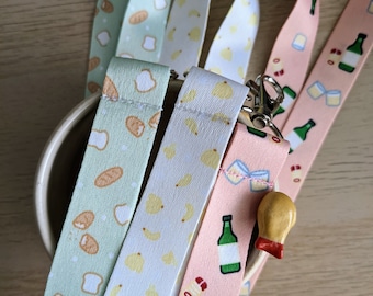 Lanière alimentaire mignonne | tour de cou pour pain, tour de cou banane, tour de cou soju, tour de cou mignon, tour de cou kawaii, tour de cou esthétique, porte badge, porte clé