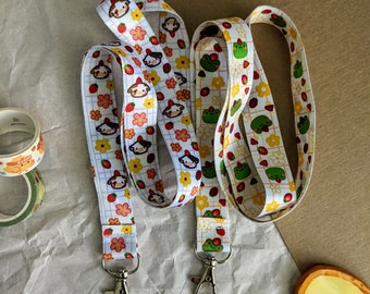 Cute Cottagecore Lanyard | strawberry lanyard, cow lanyard, frog lanyard, fabric lanyard, kawaii lanyard, badge holder, key holder