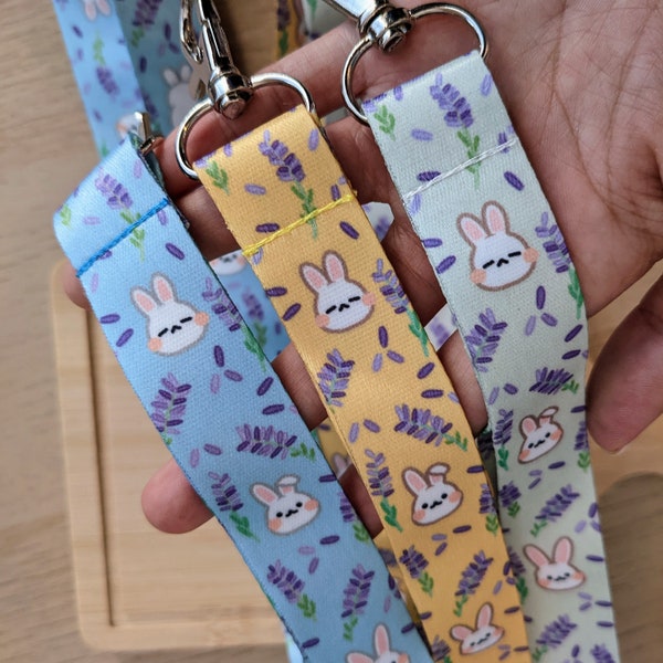 Cute Bunny Lanyard | rabbit lanyard, lavender lanyard, fabric lanyard, floral lanyard, kawaii lanyard, key holder