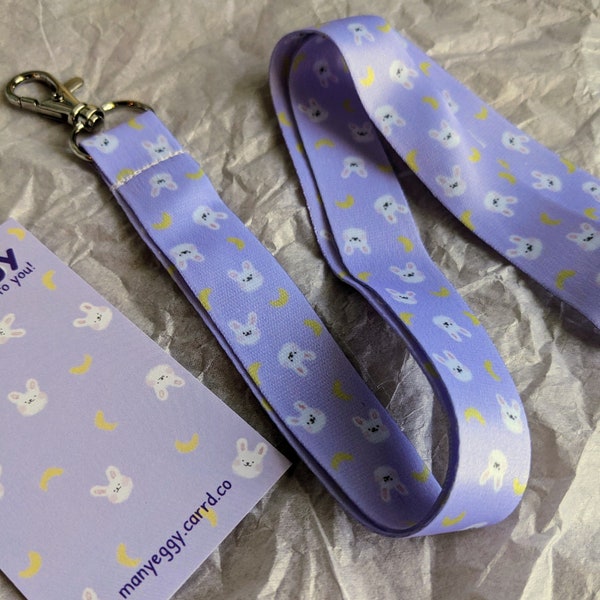 Cute Bunny Lanyard | rabbit lanyard, lavender lanyard, purple lanyard, moon lanyard, kawaii lanyard, lunar lanyard