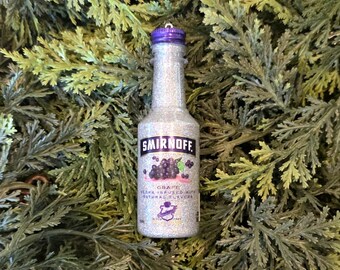 Upcycled Vodka Bottle Christmas Ornament, Silver Glitter Liquor Decor, Grape Vodka Ornament, Vodka Lover Gift, Eco Friendly Holiday Gift
