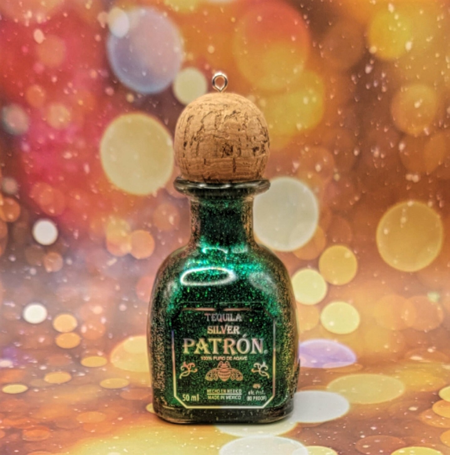 Upcycled Mini Tequila Bottle Ornament, Christmas Tree Ornament, Glass Liquor Bottle Ornament