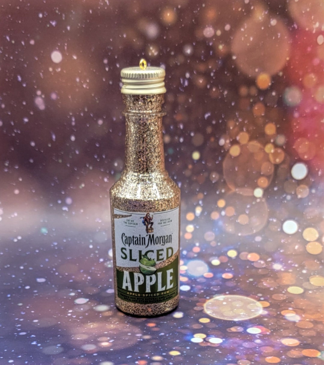 Upcycled Mini Spiced Rum Bottle Ornament, Apple Spiced Rum, Christmas