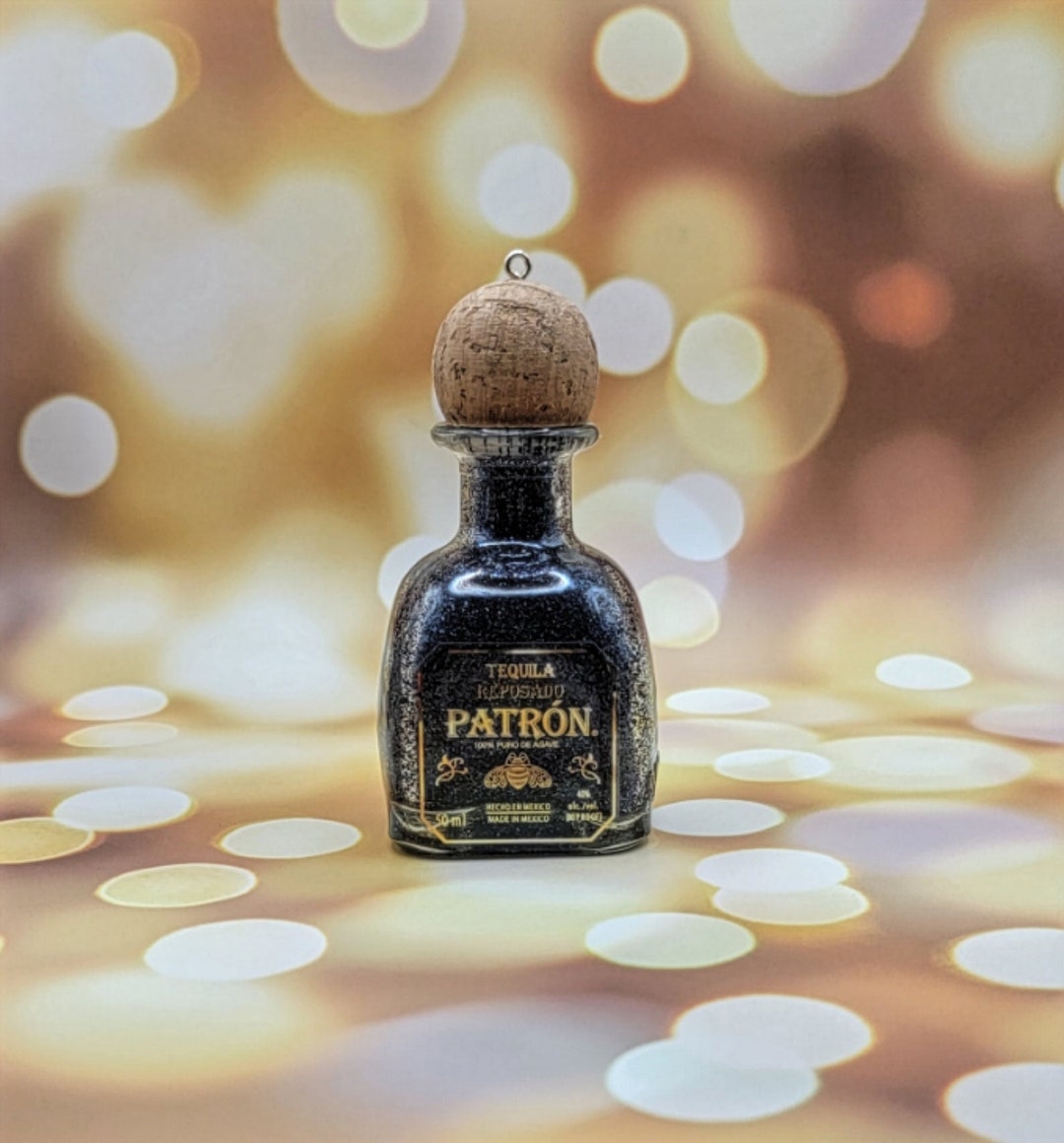 Upcycled Mini Tequila Bottle Ornament, Christmas Tree Ornament, Glass Liquor Bottle Ornament