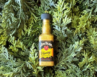 Upcycled Bourbon Bottle Christmas Ornament: Glittered Liquor Gift